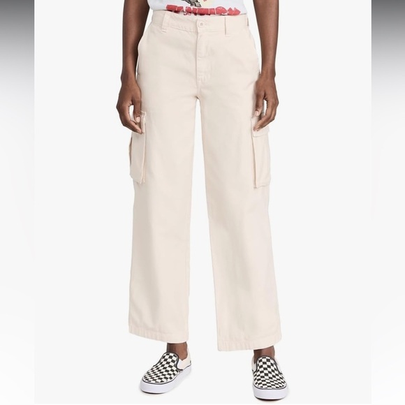 Madewell Pants - Madewell Women's Garment Dyed Low Slung Straight Cargo Pants Cream size 31 NWT